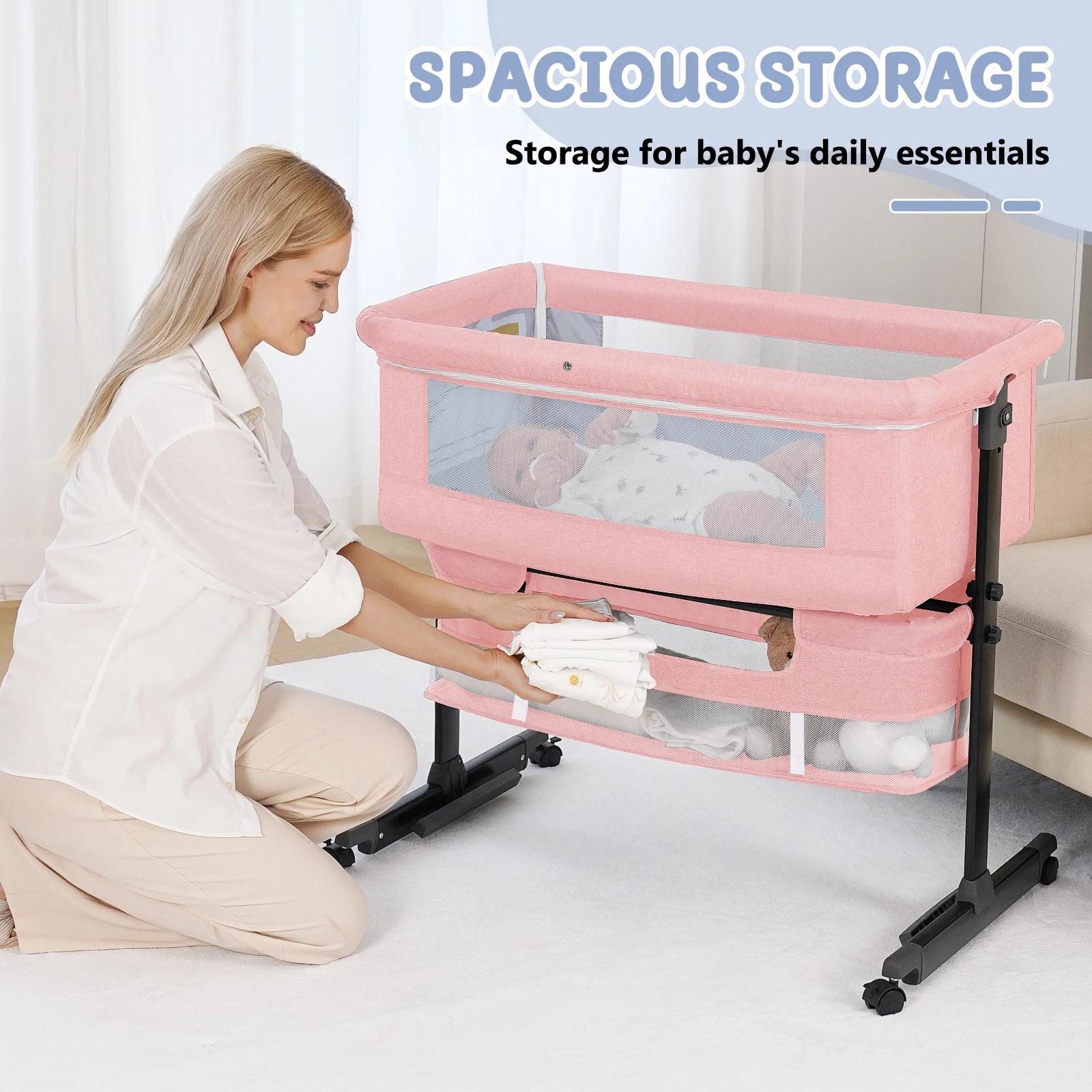 Lit d'appoint pliable pour bébé Kmaier avec panier de rangement et maille respirante