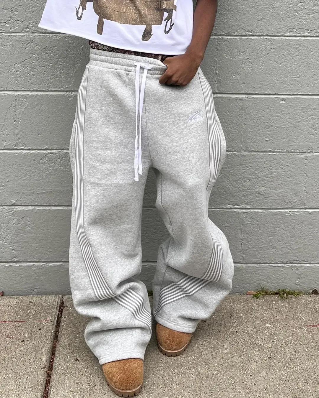 Pantalon ample à jambes droites pour hommes et femmes, décontracté, rayé, tendance, marque de rue, H