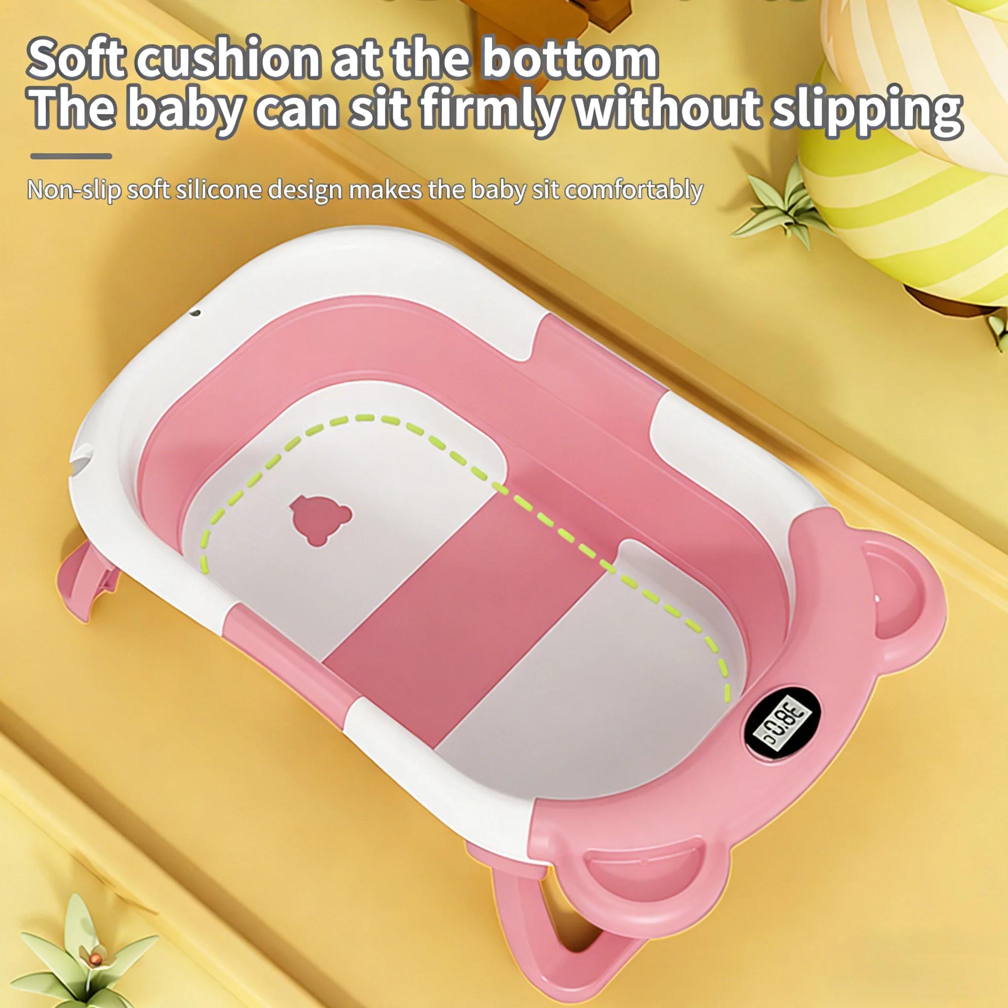 Baignoire pliable avec thermomètre intégré, support antidérapant, matériaux durables, tapis de bain 