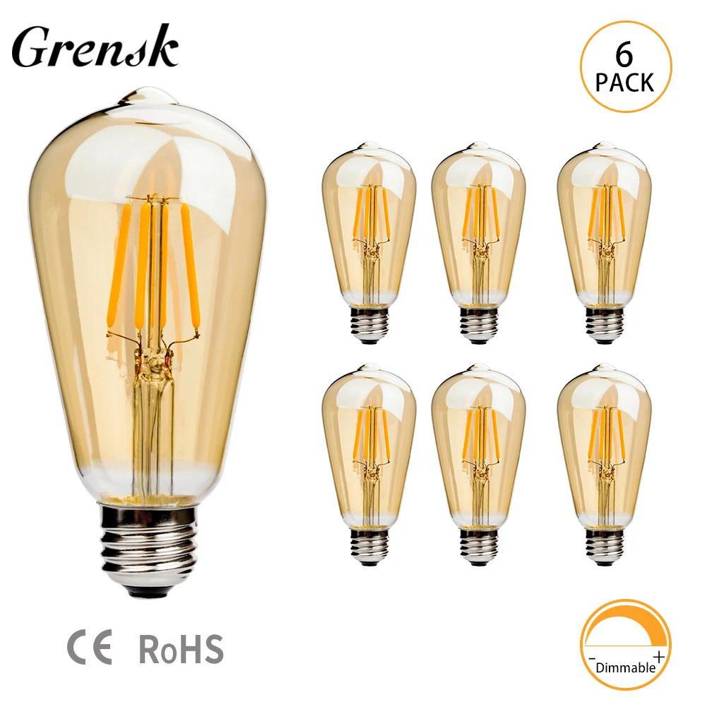 Ampoule à Filament LED ST64 à intensité variable, E27, 220V, 6W, 2200K, verre ambre, Vintage, Edison