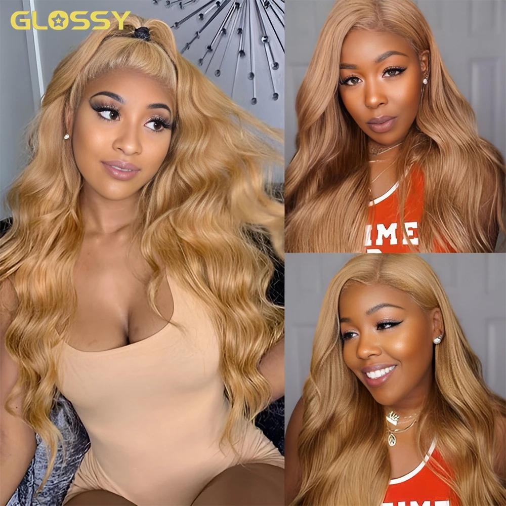 Perruque Lace Front Wig Body Wave Brésilienne Naturelle, Cheveux Blond Miel, Sans Colle, 13x6 HD, 30