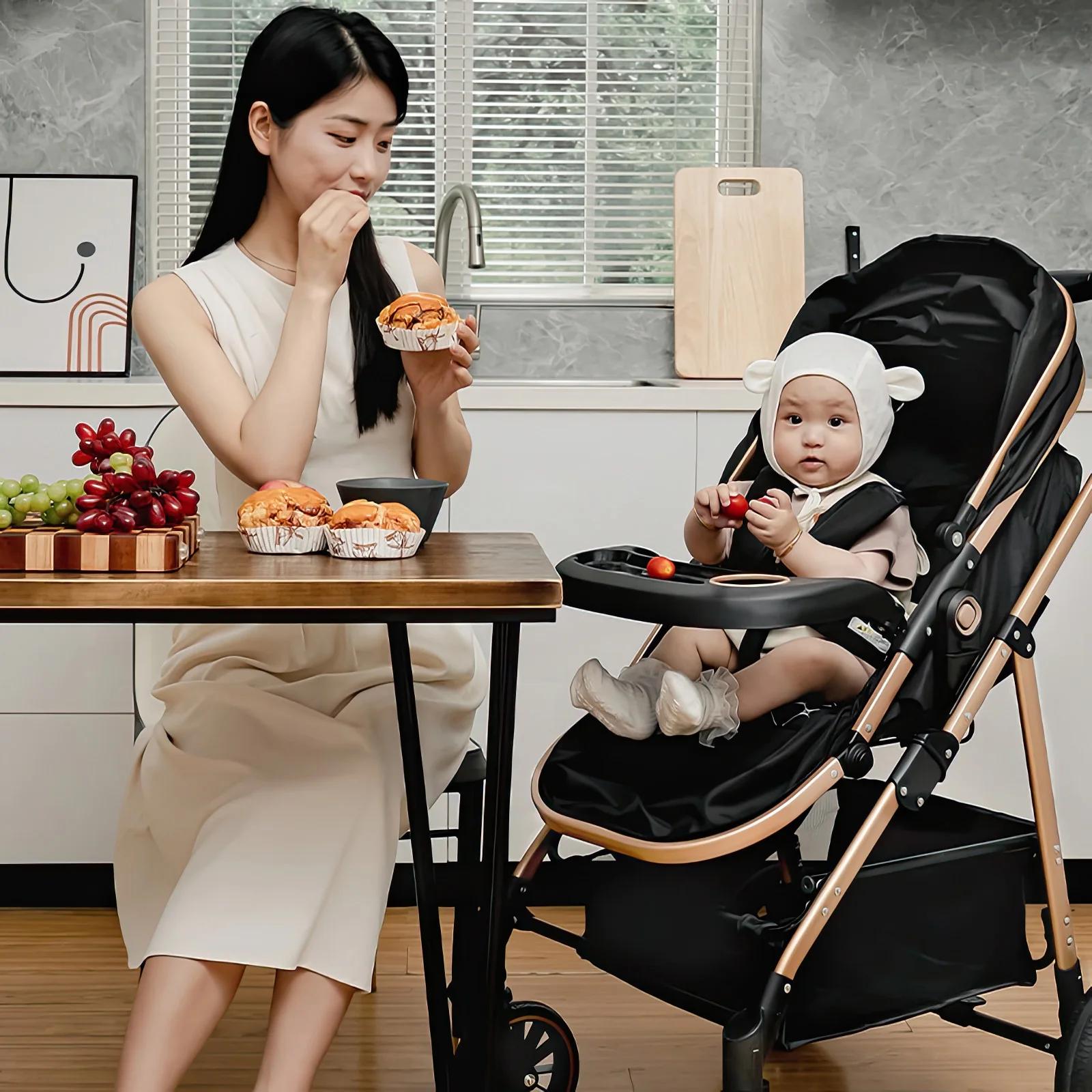 OWJHE Poussette de luxe 3 en 1 pour bébé, neuve, portable, voyage, pliable, cadre en aluminium, pous