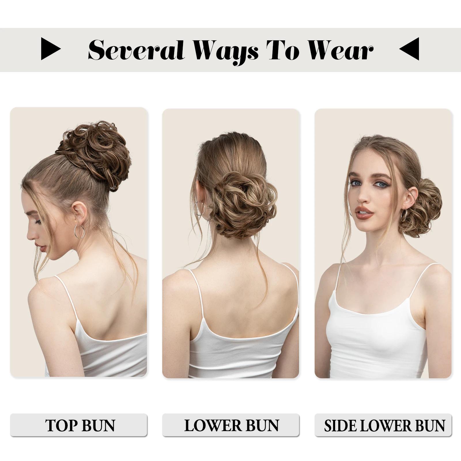 Extensions de Chignon synthétiques en désordre, grands chouchous élastiques bouclés, postiche Chigno