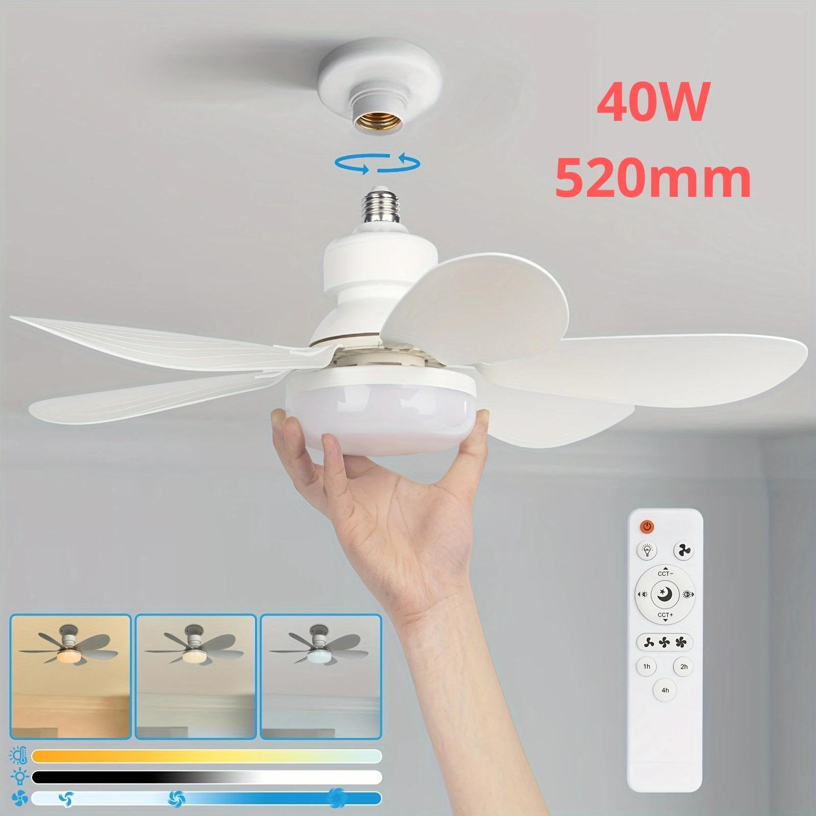 Lampe de ventilateur à prise avec télécommande, petit ventilateur de plafond de 20,5 pouces avec LED