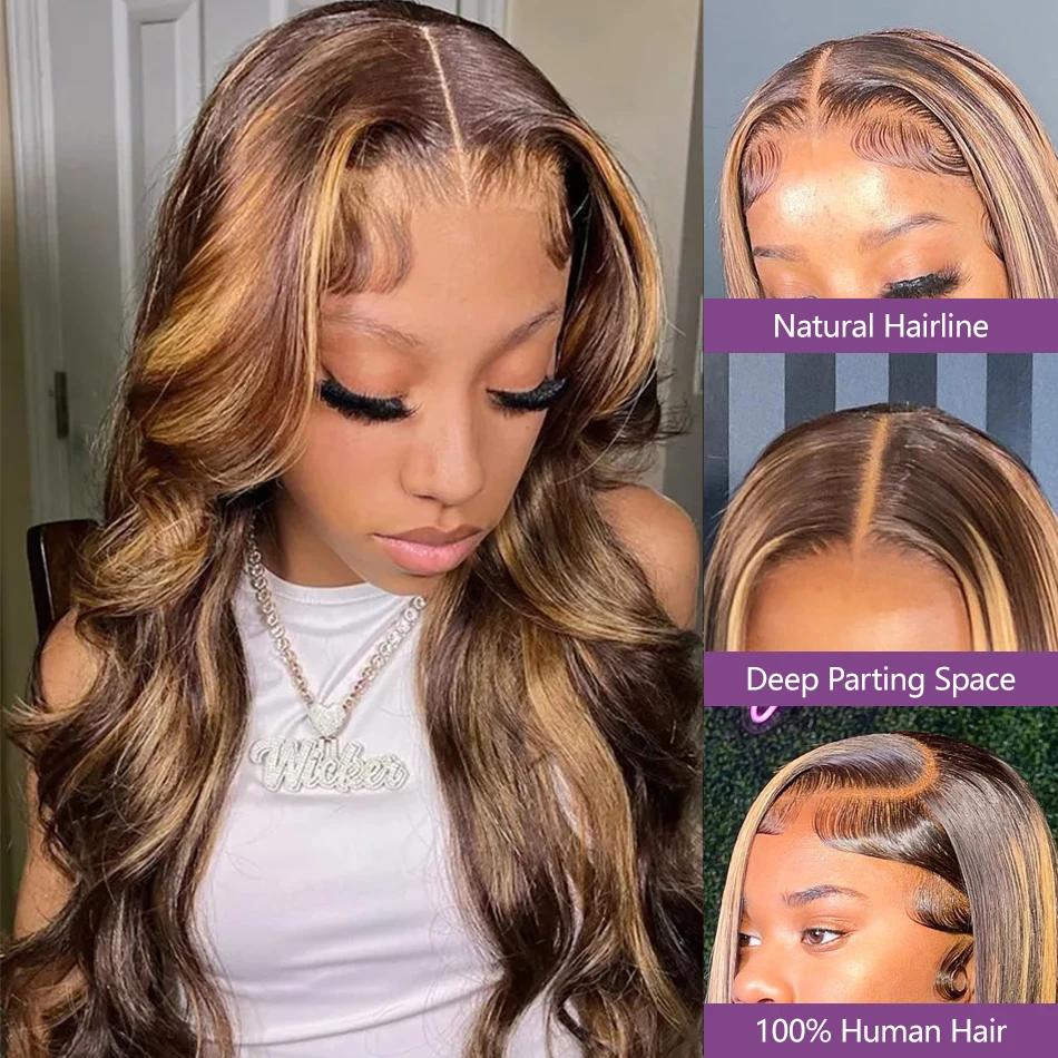 Honey Blonde Body Wave Lace Front Wig, Highlight HD Lace Frmetals Wig, Human Hair Wear, Go Glueless 