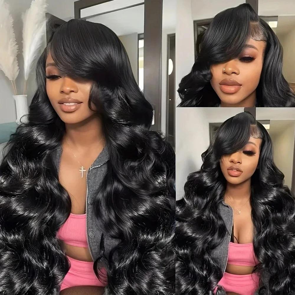 Perruques frontales en dentelle 13x4 sans colle, densité 250%, cheveux humains ondulés, cheveux brés