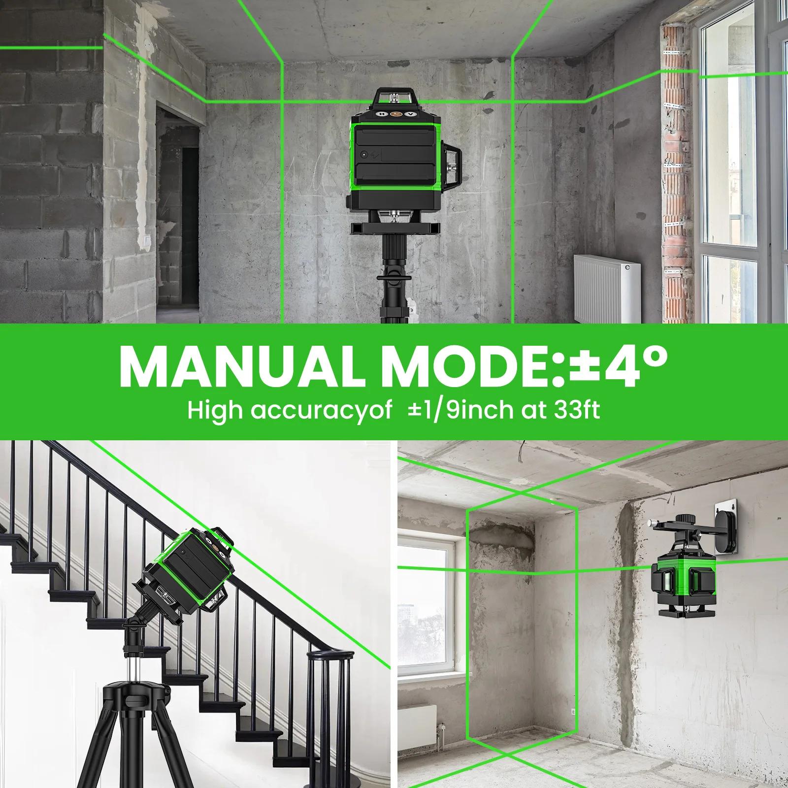 16 Lines 4D Laser Level green line SelfLeveling 360 Horizontal & Vertical power Laser level Professi
