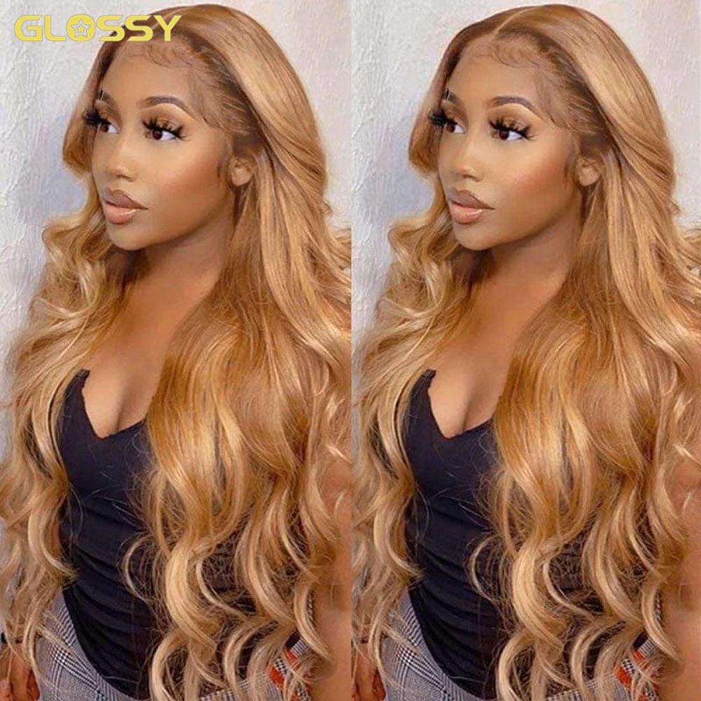 Perruque Lace Front Wig Body Wave Brésilienne Naturelle, Cheveux Blond Miel, Sans Colle, 13x6 HD, 30