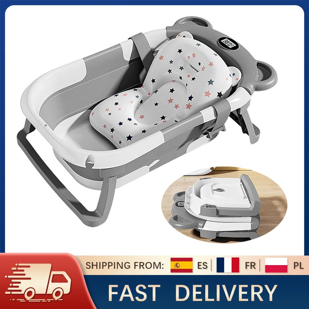 Baignoire pliable pour bébé avec thermomètre et tapis de bain doux, baignoire écologique pour nouvea