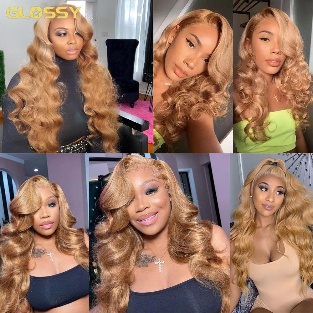Perruque Lace Front Wig Body Wave Brésilienne Naturelle, Cheveux Blond Miel, Sans Colle, 13x6 HD, 30