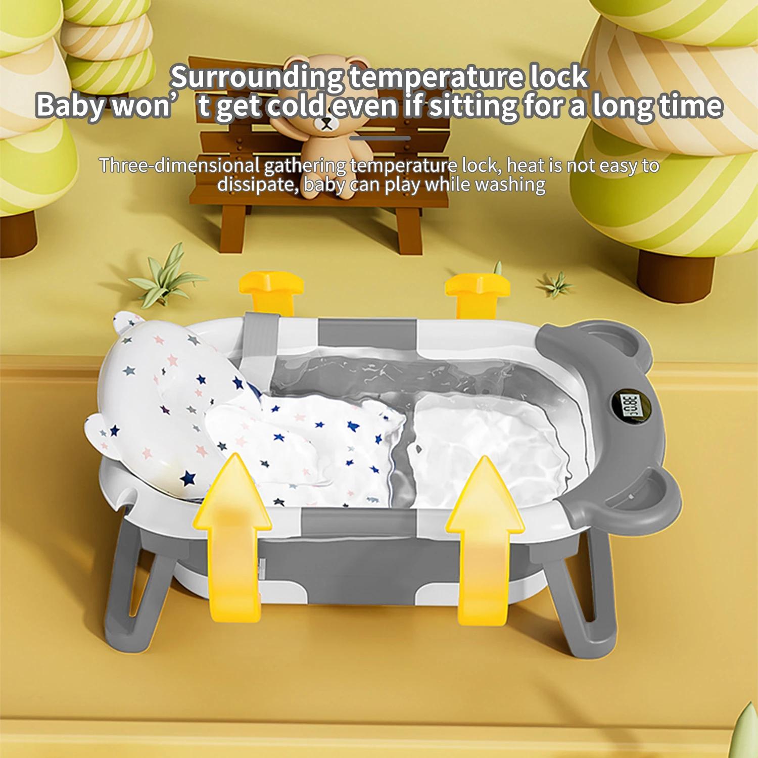 Baignoire pliable pour bébé avec thermomètre et tapis de bain doux, baignoire écologique pour nouvea