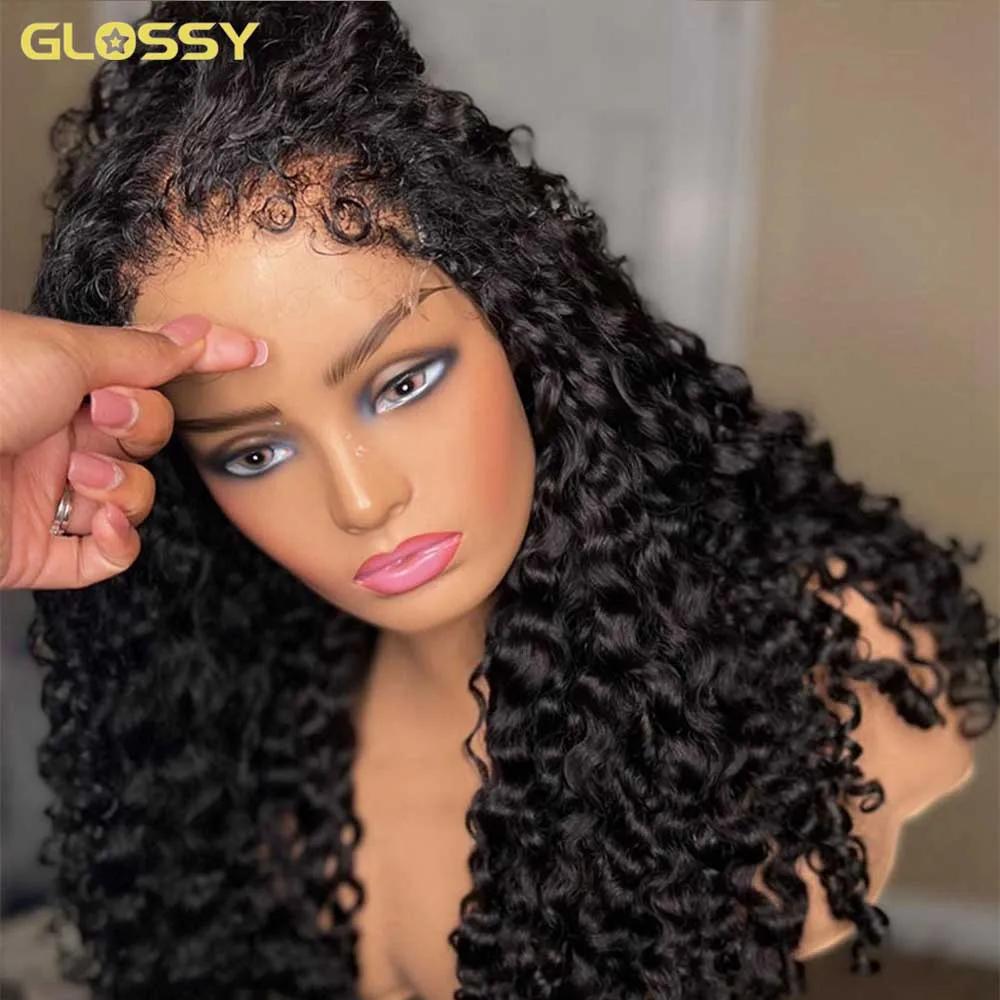 Perruque Lace Front Wig sans colle bouclée pour femme, cheveux naturels, Deep Wave, 13x6, 13x4, HD T