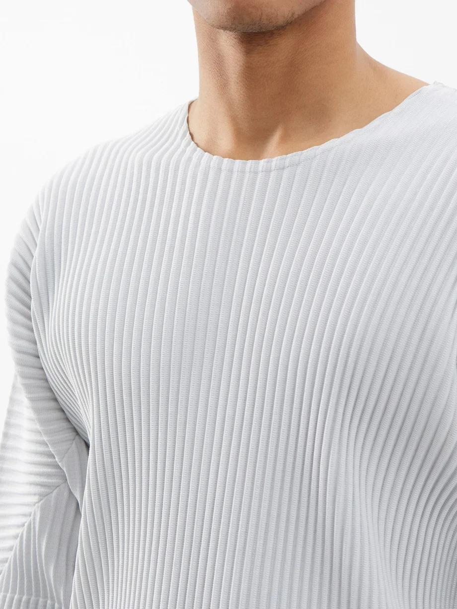 T-shirt plissé Miyake à manches longues pour homme, coupe ample décontractée, col rond, style japona
