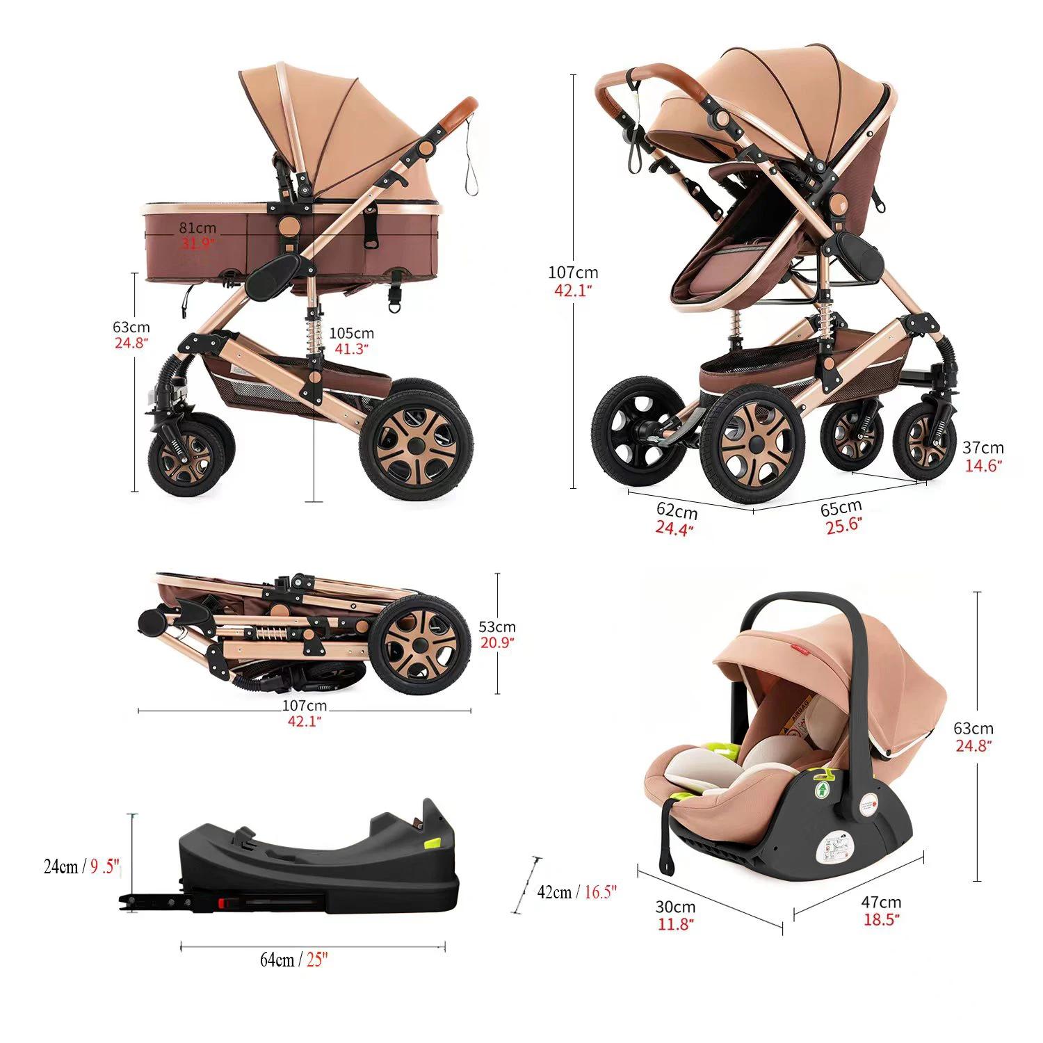 Siège auto combiné pour poussette bébé – Poussette pour bébé avec lit de transport, landau pliable e