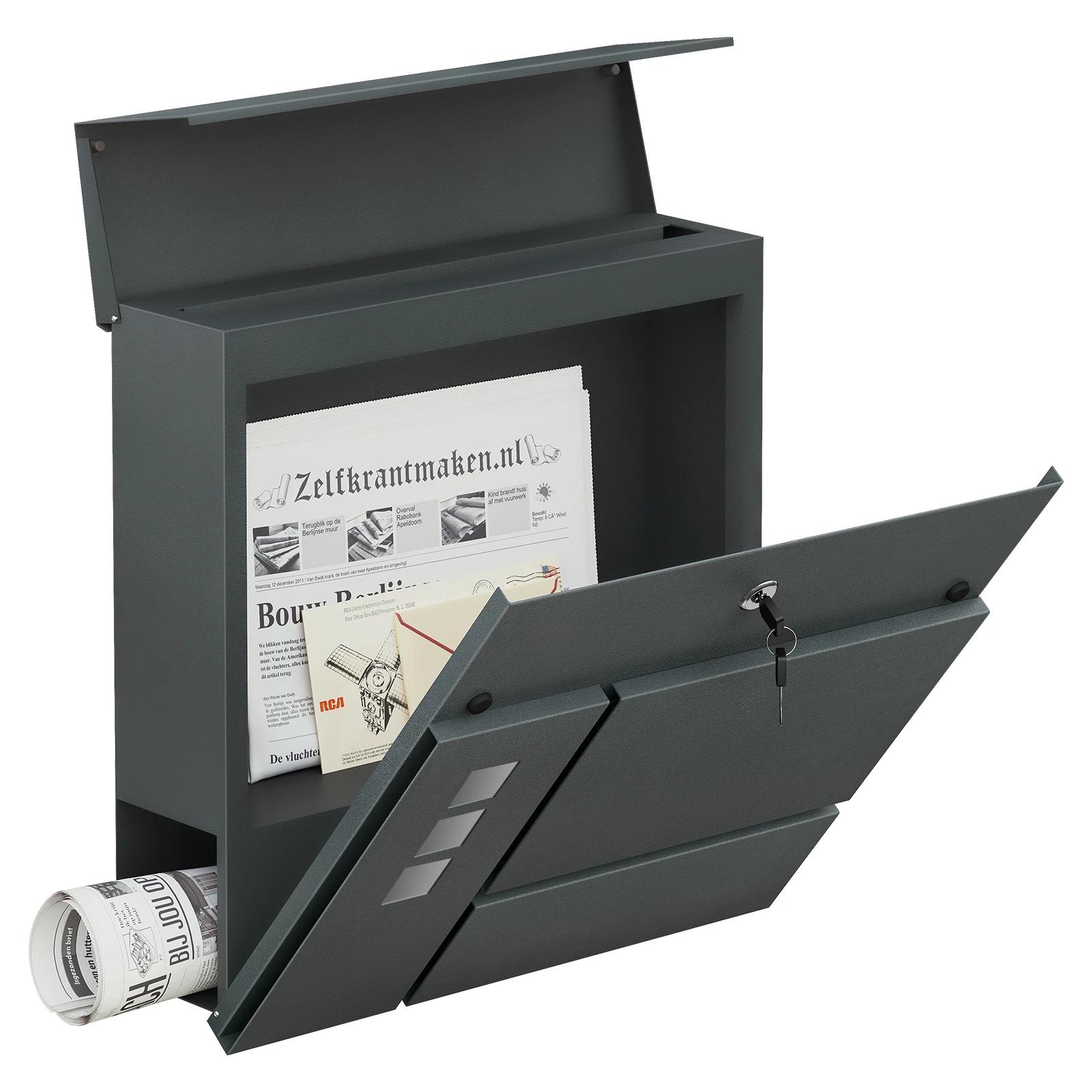 WOLTU – boîte aux lettres moderne Anthracite, avec porte-journaux, fenêtre transparente, étiquette n