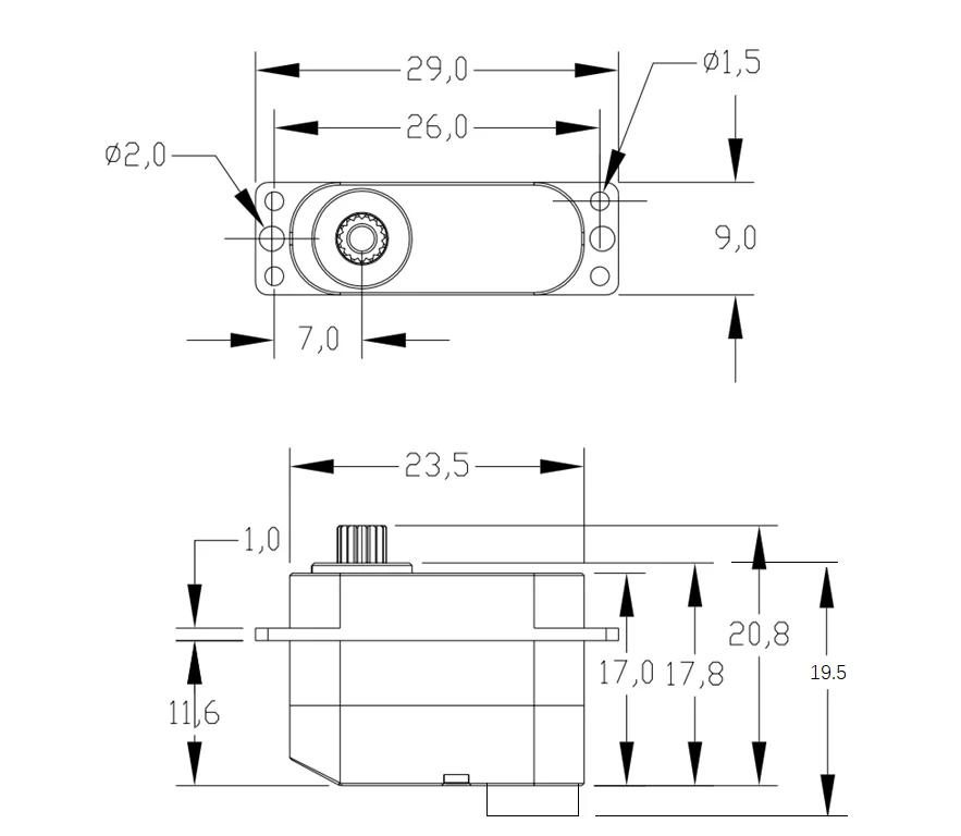 OCS-D008 7,4 V 3,2 kg.cm 7,7 g 0,07 S/60 °    Moteur sans noyau Micro servo engrenage métallique tou