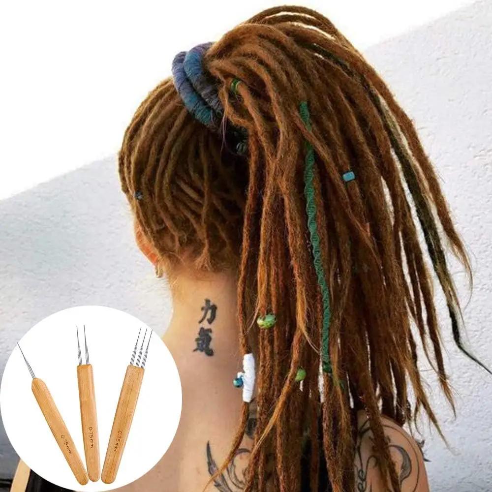 3 pièces/ensemble 0.75mm Dreadlock Crochet pour cheveux Dreadlock aiguille outil pour tresse bambou
