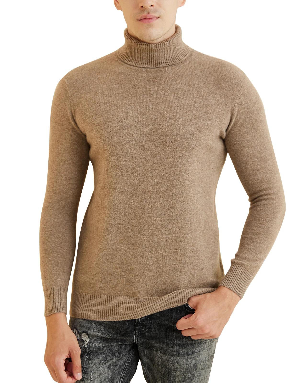 Pull en tricot pour hommes 100% laine mérinos col roulé pull en laine automne hiver chaud à manches 