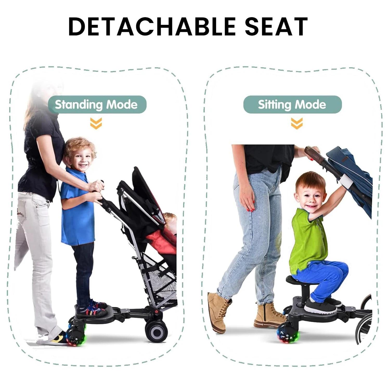 Universal Stroller Board Standing with Detachable Seat Pedal & 360 ° Wheel Kids Ride Board Load 25kg