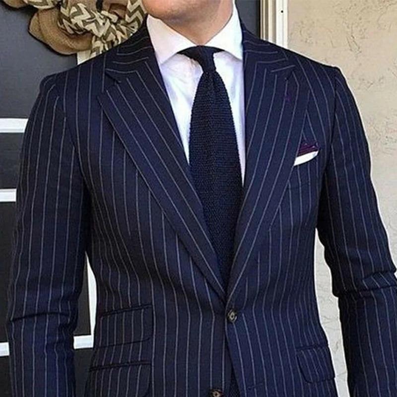 Costume 2 pièces à fines rayures pour hommes, coupe cintrée pour mariage formel, smoking, revers cra