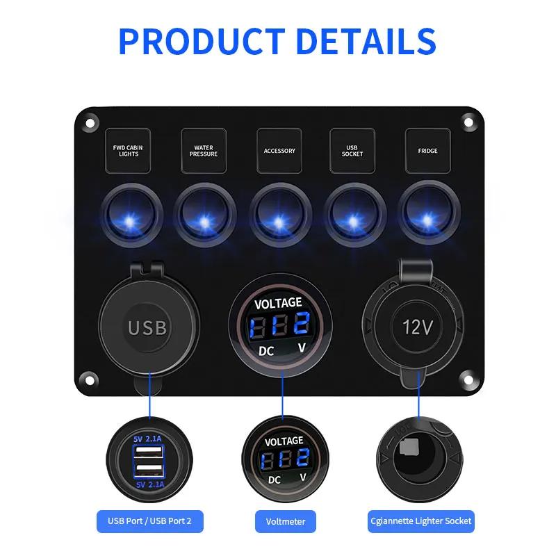 Panneau d'interrupteur à bascule, 5 boutons, 8 boutons, commande Usb pour voiture, camion, bateau ma
