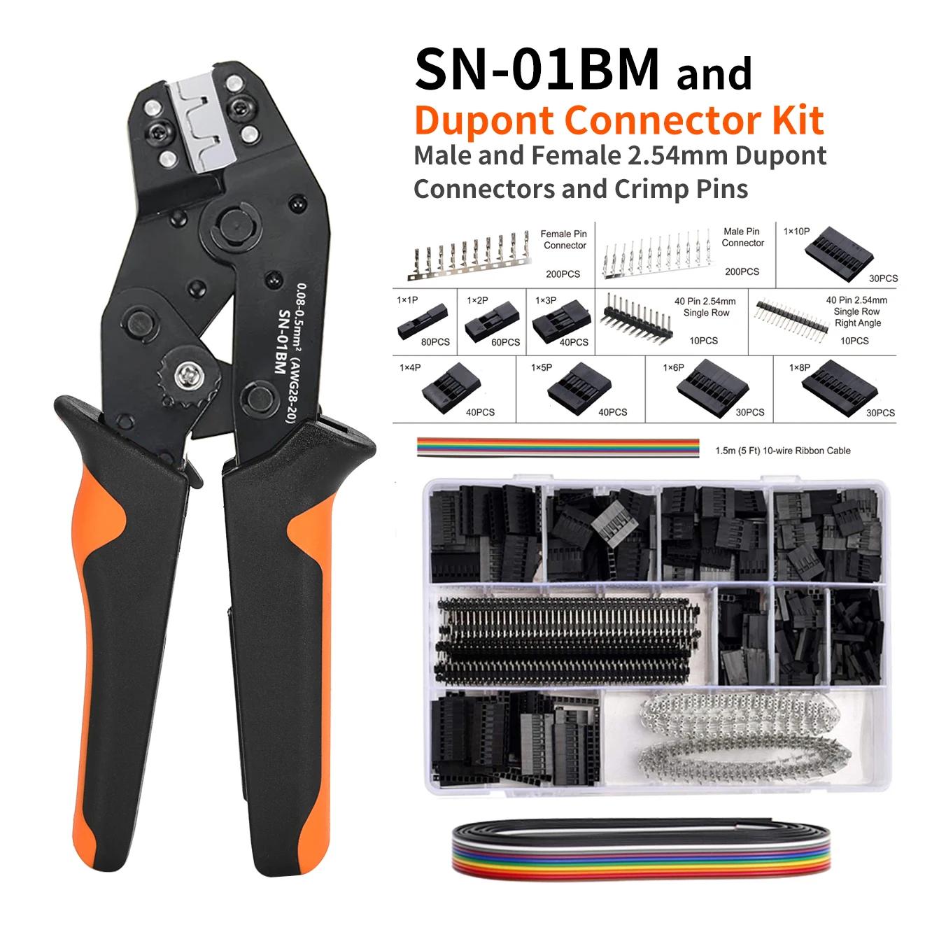 SN-01BM Kit d'outils de sertissage pince à sertir à cliquet avec 1550 connecteurs Dupont 2.54mm et 7