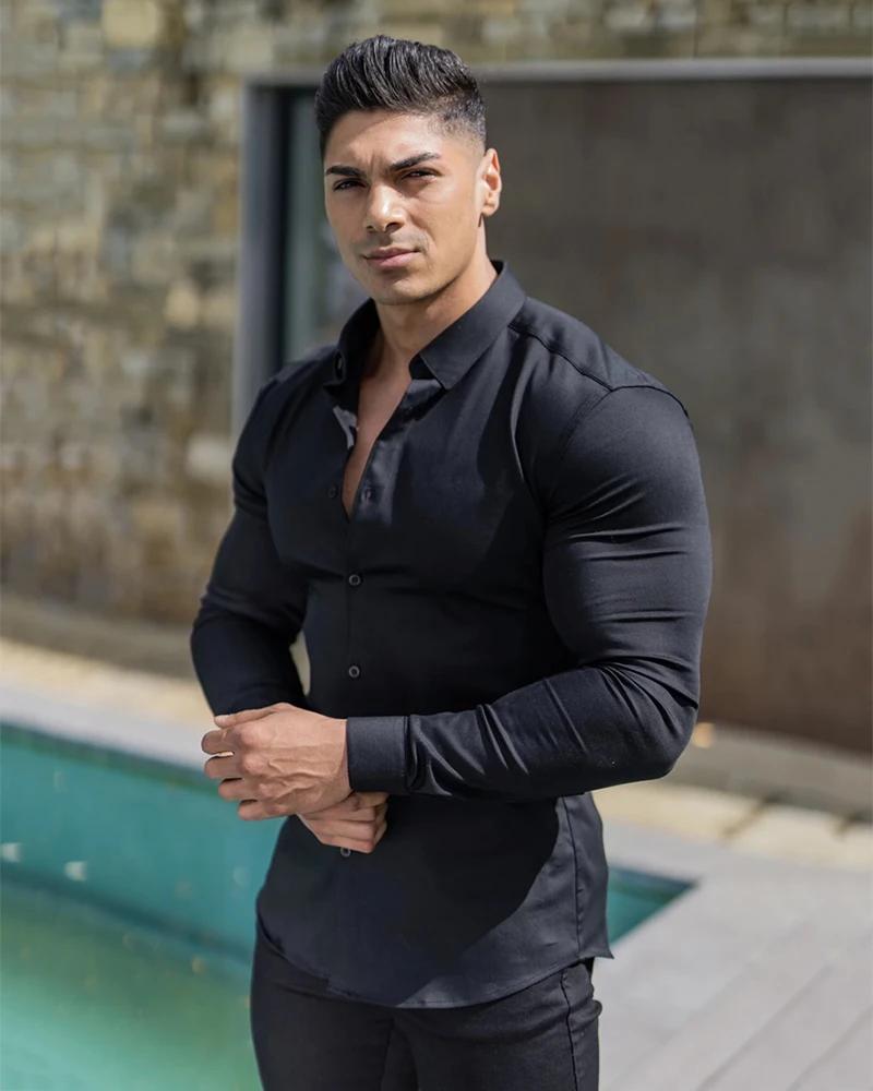Chemise à manches longues pour hommes, coupe Super Slim, décontractée, pour affaires sociales, marqu
