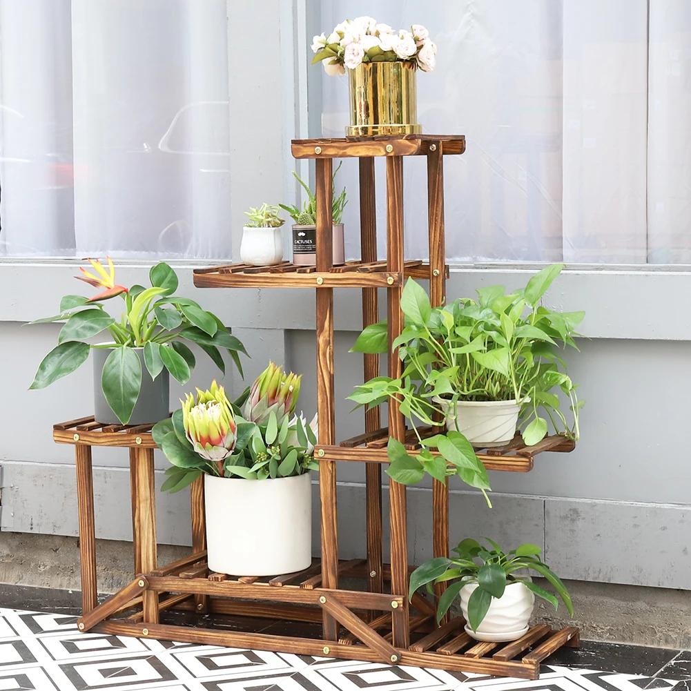 Présentoir de plantes en bois à 6 niveaux, étagère à fleurs, pots de jardinière, étagères T1, présen