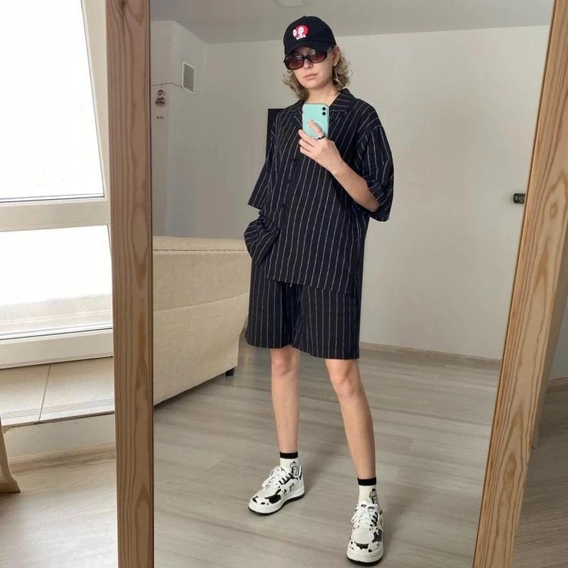Veste et short de survêtement de Style coréen pour hommes, ensemble 2 pièces, costume de sport à ray