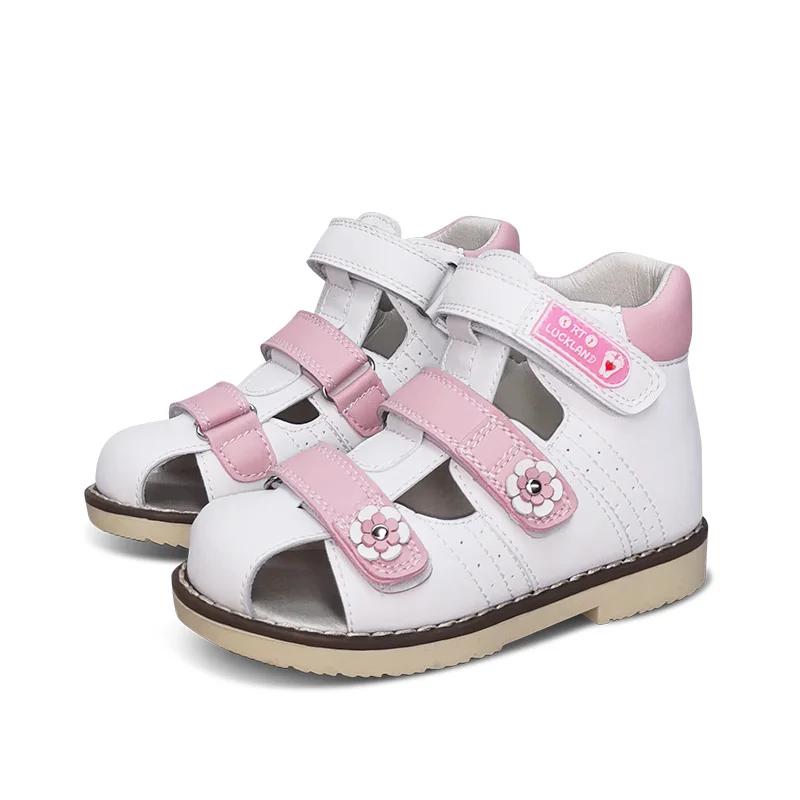 Ortoluckland – sandales orthopédiques roses pour enfants, chaussures en cuir avec semelles orthopédi