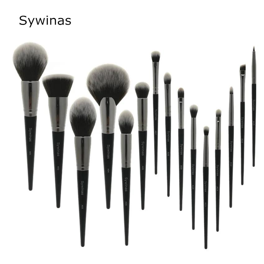 Sywinas-Kit de pinceaux de maquillage professionnels, poils synthétiques naturels noirs outils de ha