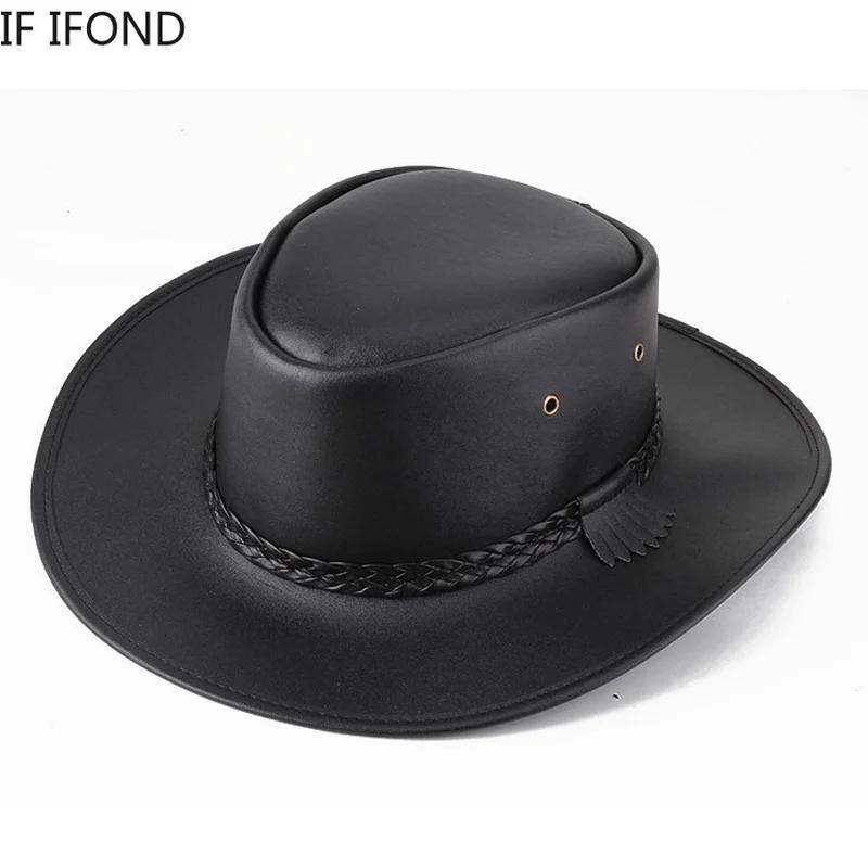 Chapeau de Cowboy Western en Faux Cuir pour Homme, Casquette Vintage de Jazz, de Haute Qualité, Auto