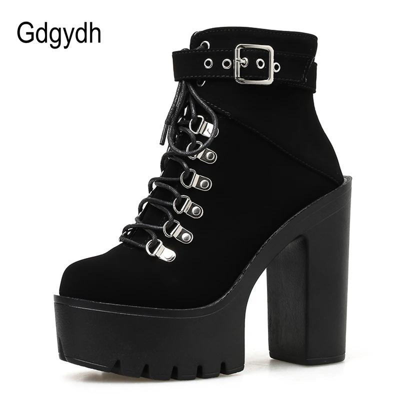 Gdgydh à lacets femmes bottes plate-forme boucle botte Cosplay chaussures talon épais automne bottes