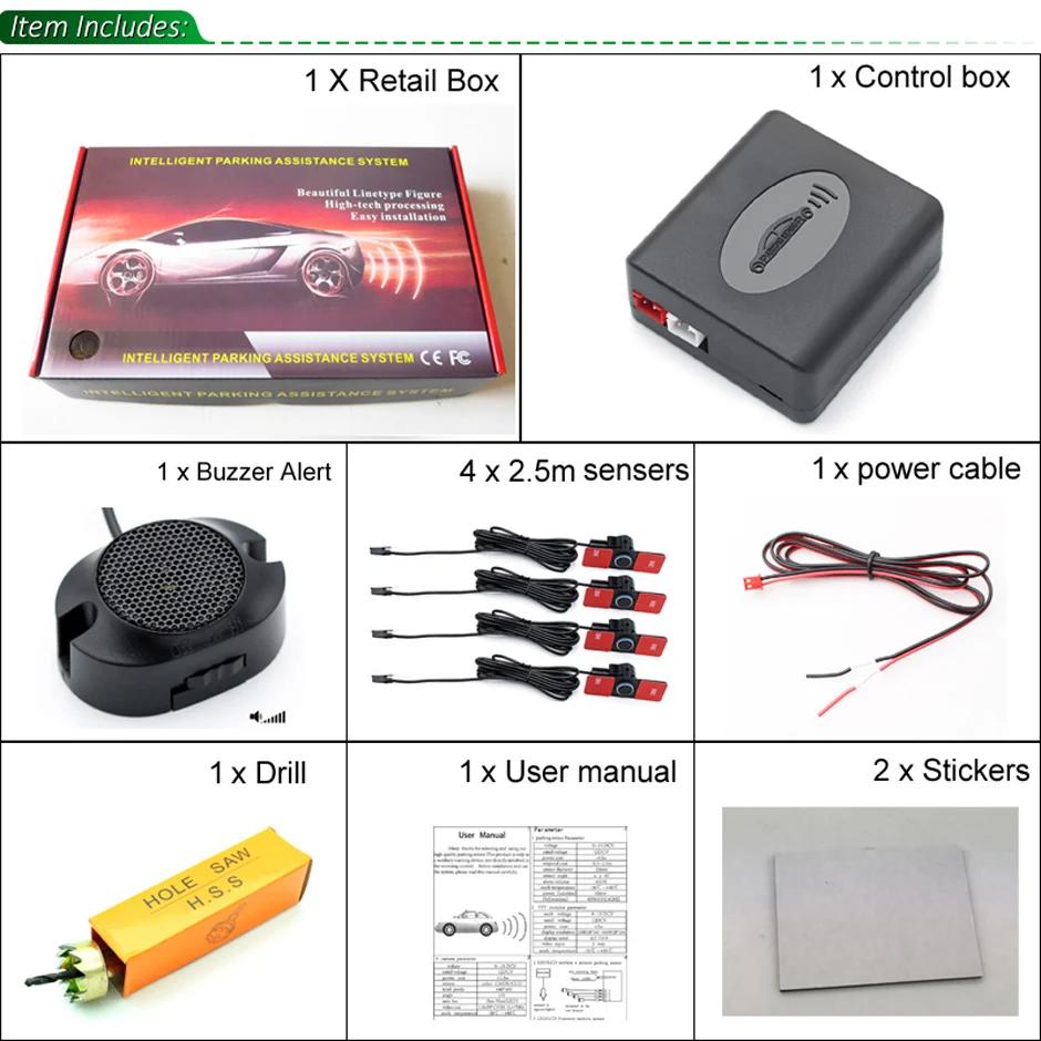 GreenYi voiture Parking capteur Assistant Parktronics 4 noir/argent/blanc 13mm plat capteurs inverse