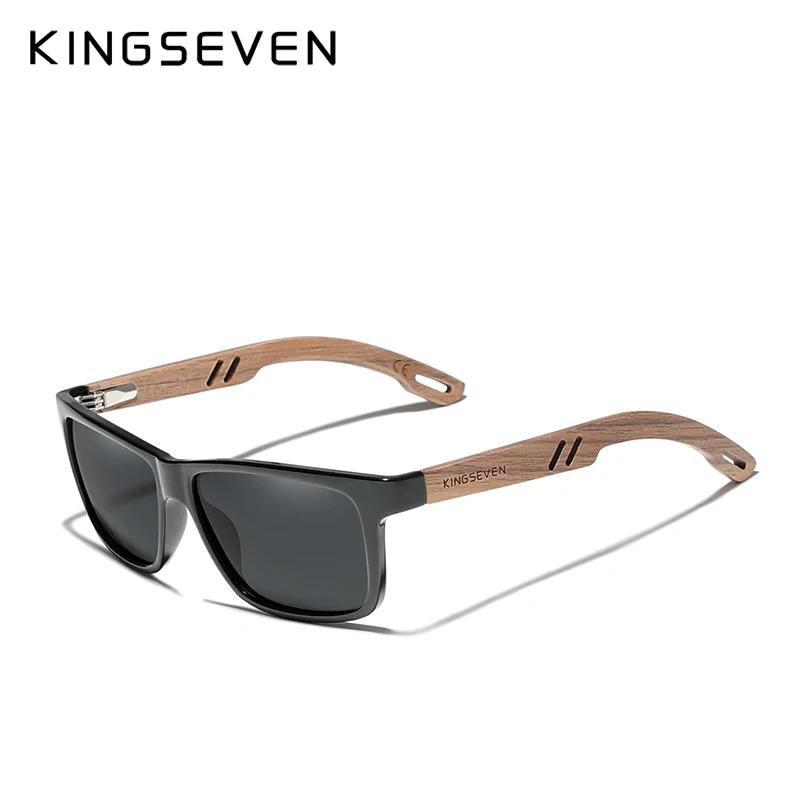 KINGSEVEN 100% lunettes De soleil polarisées Vintage hommes en bois bois Protection UV400 mode lunet