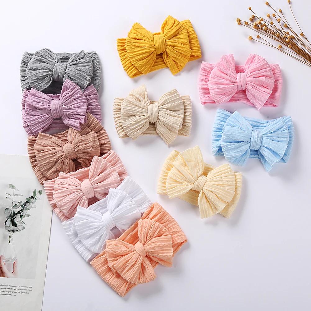 Bandeau pour bébé avec nœud câble solide - Turban élastique couvre-chef nouveau-nés garçons filles