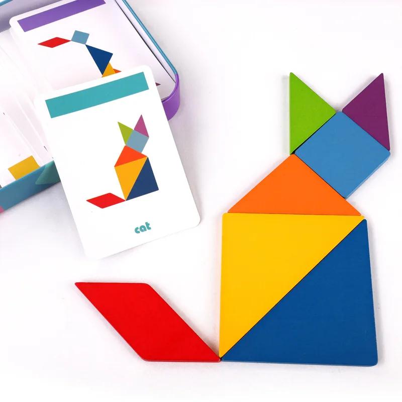 Puzzle 3D en bois à motifs d'animaux, jouet Tangram coloré pour enfants, jeux de tri d'éducation pré