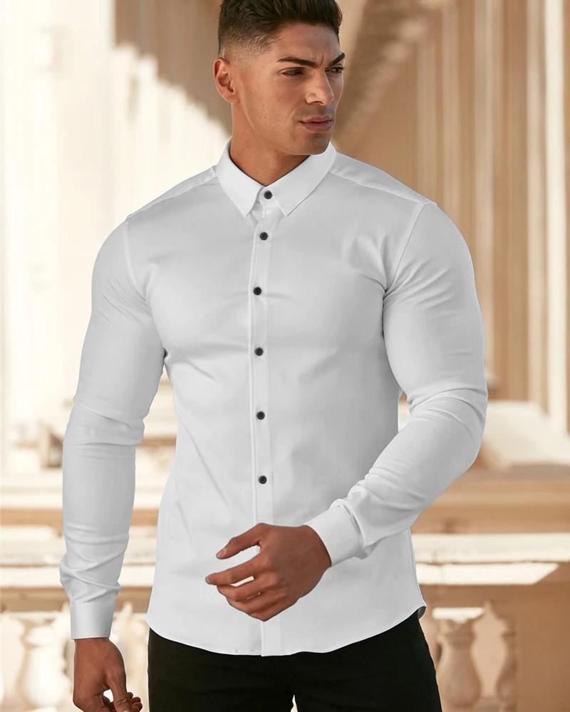 Chemise à manches longues pour hommes, coupe Super Slim, décontractée, pour affaires sociales, marqu