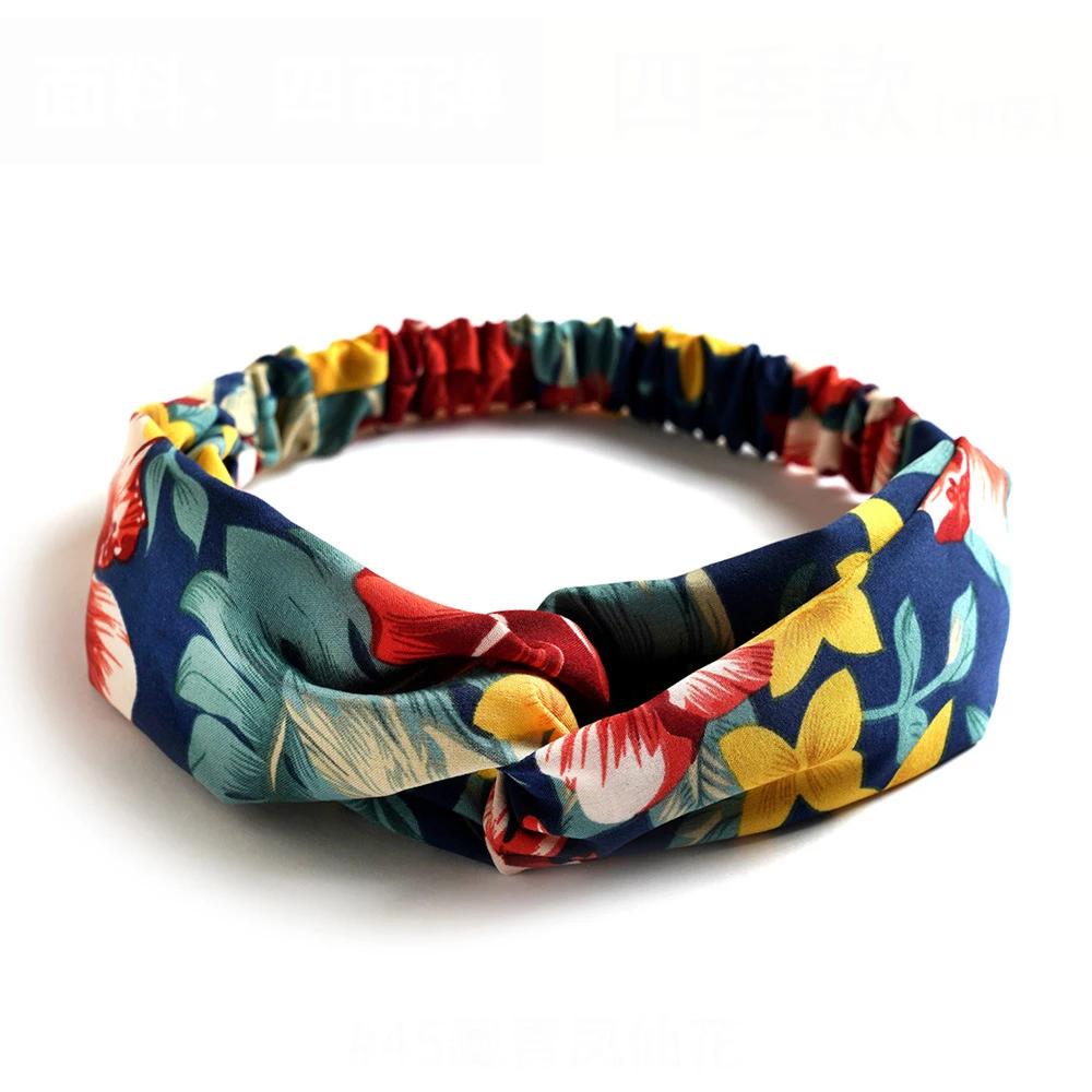 Mode femmes filles été bohème bandes de cheveux imprimer bandeaux Vintage croix Turban pansement Ban