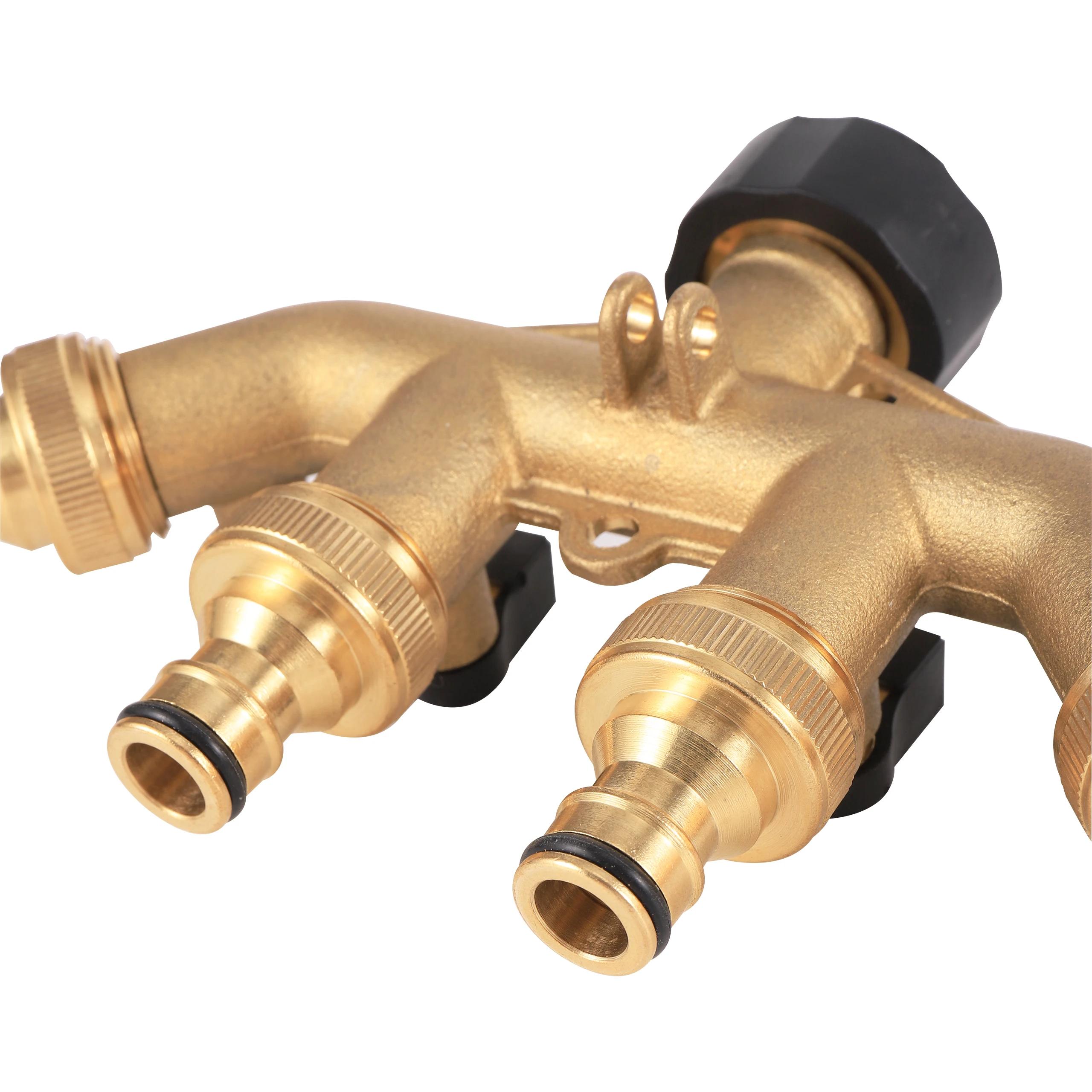 Mathiateur d'eau du robinet de jardin en laiton, filetage 3/4 ", 4 voies, séparateur de conduite d'e