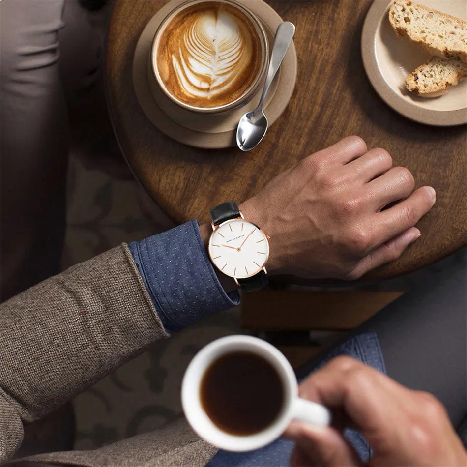 Dropshipping Haute Qualité Rose Cadran En Or Montre Hommes En Cuir Imperméable À L'eau Montre-Bracel