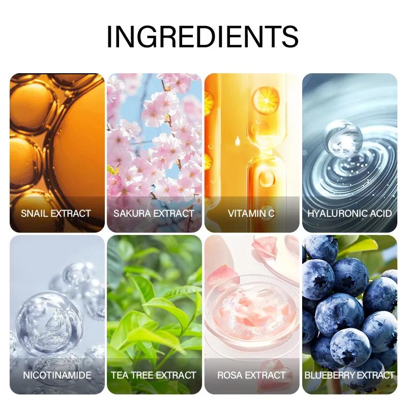 LAIKOU 7 bouteilles d'escargot d'or 24K Sakura acide hyluronique vitamine C Nicotinamida sérum de my