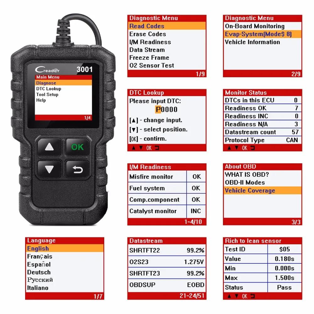 LAUNCH-Outil de diagnostic Creader CR3001, lecteur de code OBD2, EAU de moteur, défaut automobile, O