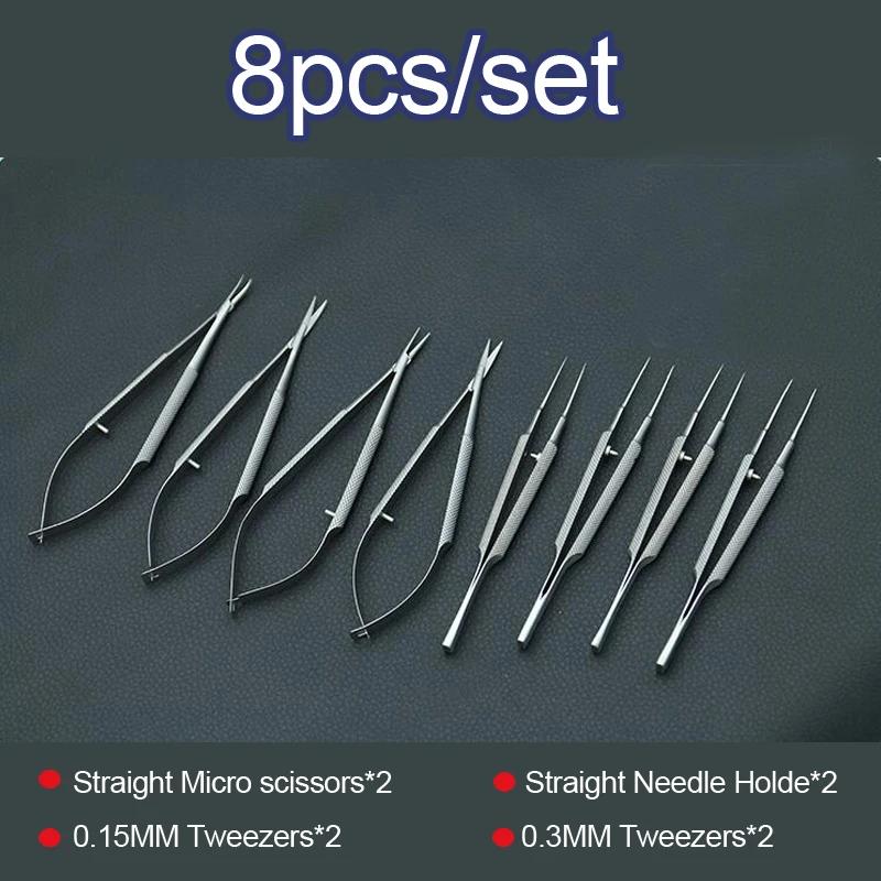 Nouveau 4 pièces/ensemble instruments microchirurgicaux ophtalmiques 12.5cm ciseaux + porte-aiguille