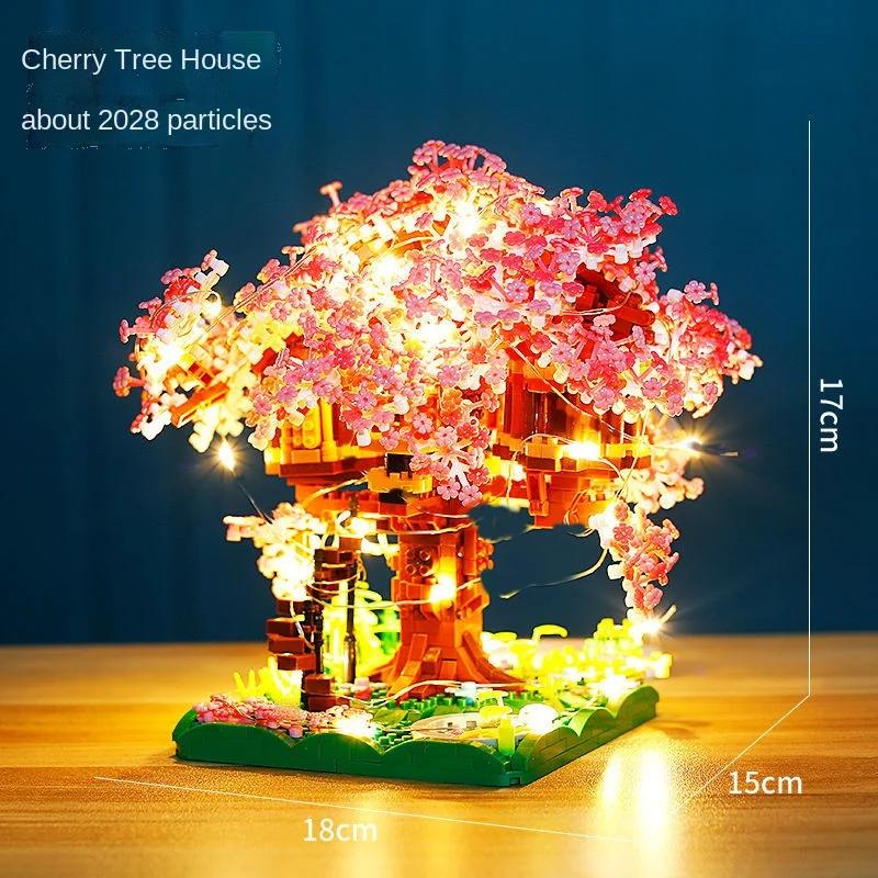 Ensemble de blocs de construction d'arbre bonsaï cerisier, briques de plantes en fleurs de Sakura av