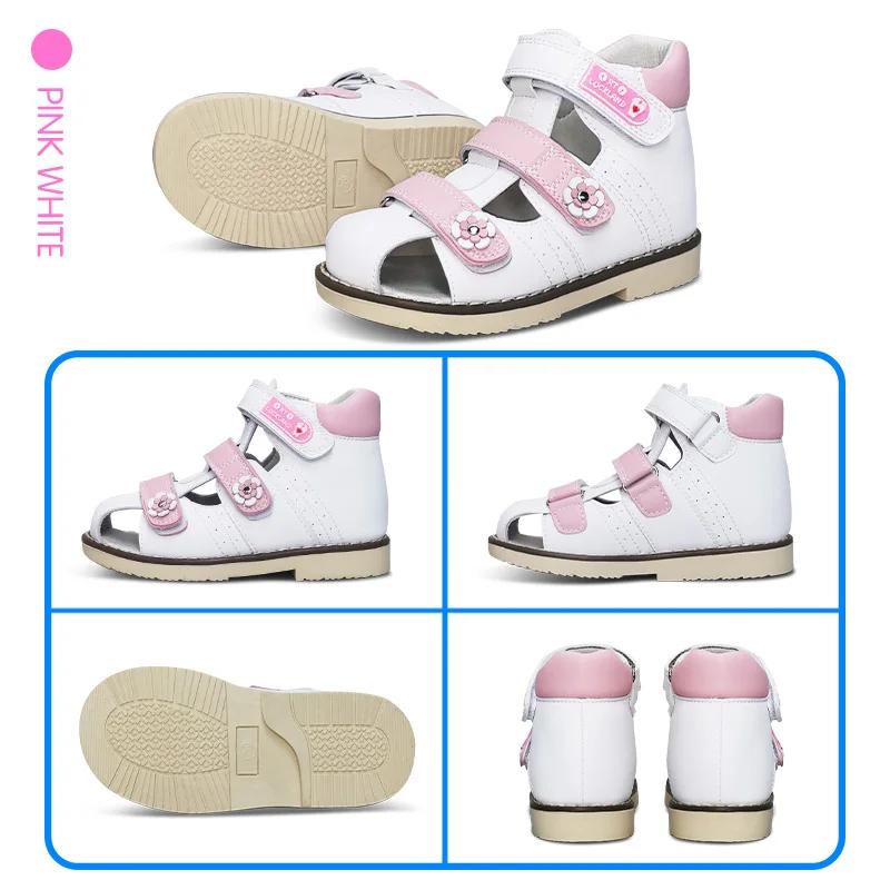 Ortoluckland – sandales orthopédiques roses pour enfants, chaussures en cuir avec semelles orthopédi