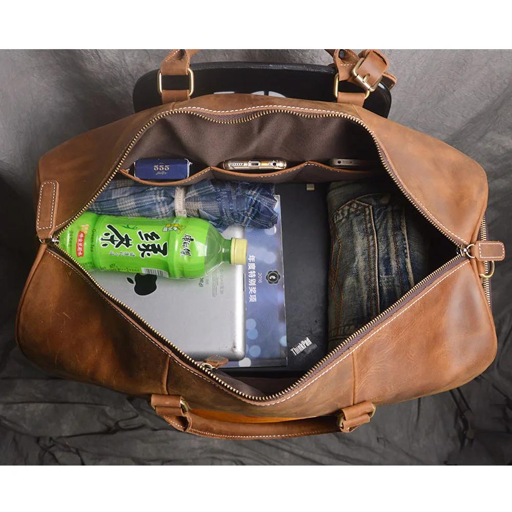 ZRCX – sac à main Vintage pour hommes, sac de voyage en cuir Geunine, grande capacité, messager à ba