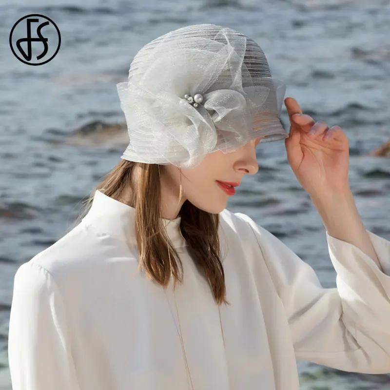 FS – chapeaux de soleil à large bord pour femmes, chapeaux de plage élégants, en Organza, à fleurs, 