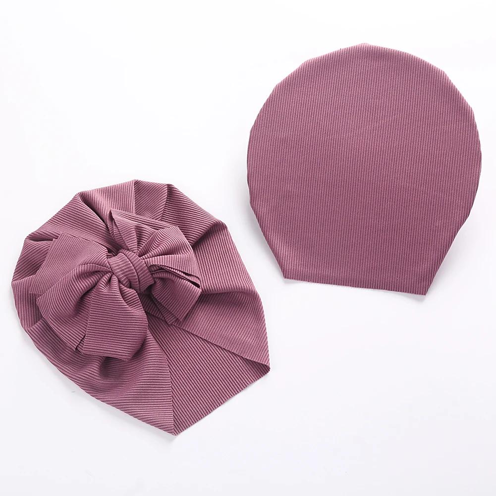 Chapeaux Turban à nœud de lapin côtelé solide pour bébés garçons et filles, bonnets rayés fins et él