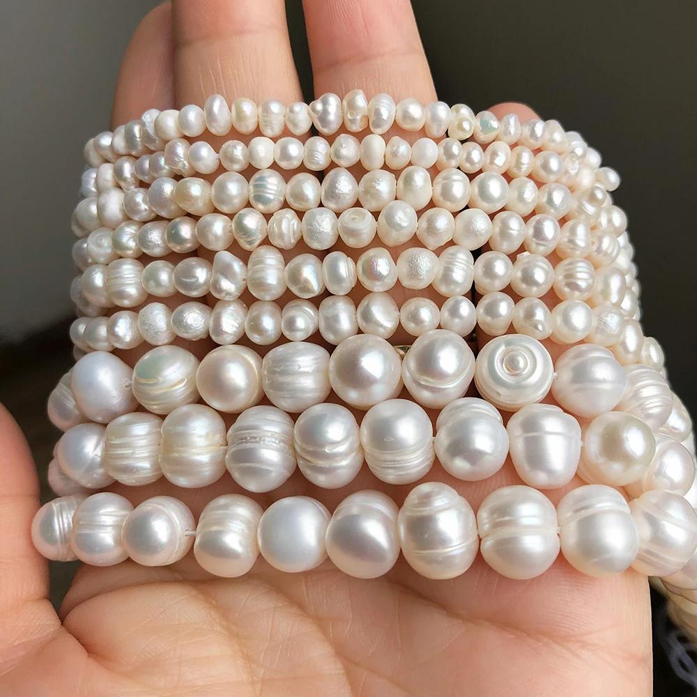 Perles d'eau douce blanches naturelles, perles de culture rondes irrégulières pour bricolage de femm